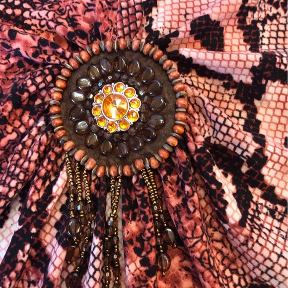 Snakeskin Maroon Pink Top w/ Beaded Medallion RanchoEstancia Large - Picture 7 of 7